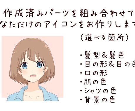 組み合わせて作る！アニメ風アイコン描きます 作成済みパーツを組み合わせてあなただけのアイコンを！ イメージ2