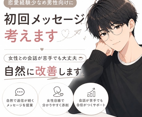 恋愛経験少なめ男性向けに初回メッセージ考えます 女性との会話が苦手でも大丈夫☕️自然に改善します イメージ1