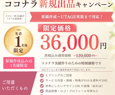 原稿も作成！UTAGEで女性に売れるLP制作します 先着1名★UTAGE実装対応「欲しい」を引き出すLP作ります イメージ2