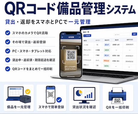 QRコードで備品の貸出・返却を効率化します イメージ1
