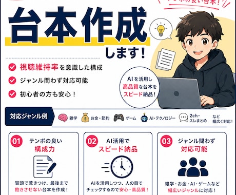 YouTube動画・ショート用の台本を作成します 視聴維持率を意識したテンポの良い台本を作成！ イメージ1