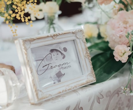 結婚式受付札　新郎新婦の幼少期受付札を作成します 結婚式の受付に、新郎と新婦の可愛らしい写真を飾りませんか？ イメージ2
