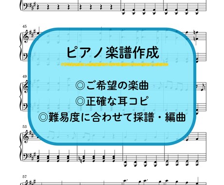 耳コピ・楽譜作成します ご希望の楽曲を耳コピし、ピアノ楽譜の採譜をします。 イメージ1