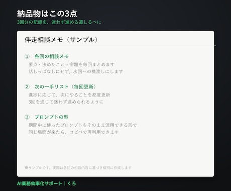 AI活用の定着まで3回のビデオ相談で伴走します 3回のビデオと期間中チャットで、AI活用を軌道に乗せます イメージ2