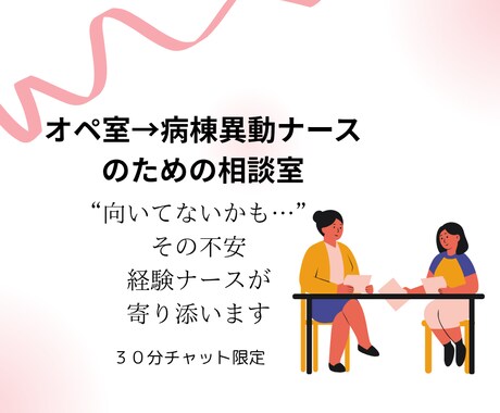オペ室→病棟異動ナースの悩み、30分間お聞きします 「向いてないかも…」その不安、経験者ナースが受け止めます イメージ1