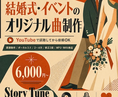 結婚式・イベント用のオリジナル曲を制作します 思い出や物語を世界にひとつの歌へ仕上げます イメージ1
