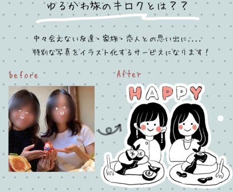 ゆるかわ旅の写真をイラスト化します コロナ禍でなかなか会えない家族・友人との思いで作りに＊ イメージ2