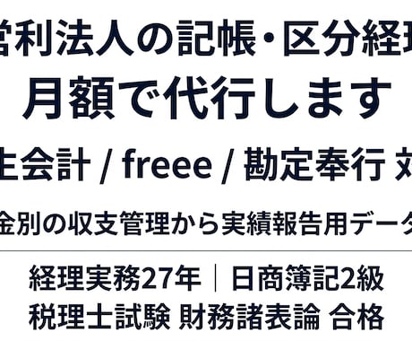 非営利法人の記帳と助成金の区分経理を代行します イメージ1