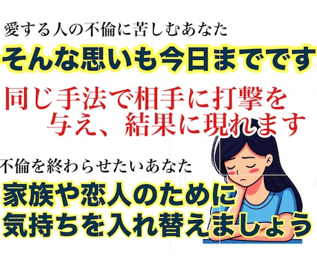 不倫を終わらせる究極技をお伝えします 不倫をやめさせたい。家族の為にも不倫を終わらせたいあなたへ イメージ2