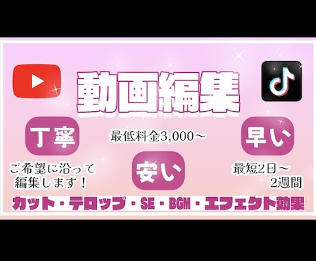 最短2日で動画編集全般承ります 動画編集・制作を、早く・安く・丁寧に承ります。 イメージ1