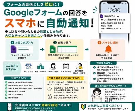 Googleフォームの回答をスマホに通知します 申し込み・問い合わせの見落とし防止に イメージ1