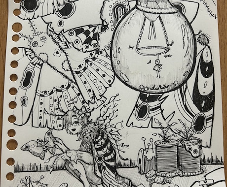 好きなものを詰め込んだ手描きイラストを描きます 少し不思議な世界観の手書きイラストを描きます。 イメージ1