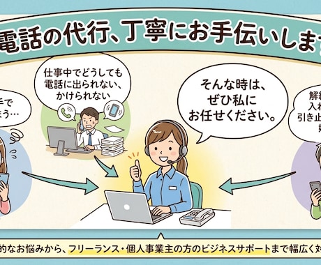 電話代行（お店の予約・問合せ・解約など）いたします プロが丁寧・迅速にあなたの身代わりとなってお電話いたします！ イメージ1