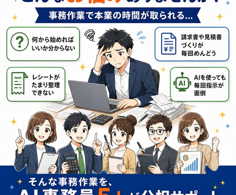 請求書も経理も任せるAI事務員5人の型を渡します Claude Code初心者でも使えるAI事務員の型 イメージ2