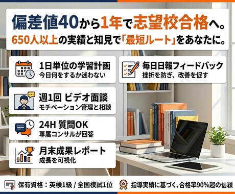 逆転合格を実現する“戦略的学習管理”を行います 逆転合格を実現する戦略的学習管理！1日単位の計画で迷いゼロに イメージ1