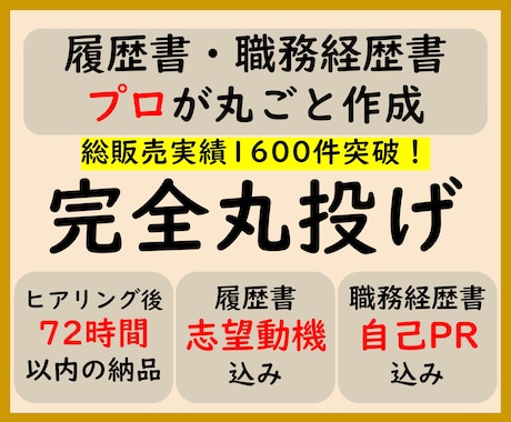 完全丸投げ　履歴書や職務経歴書をプロが作成します ゼロから作成代行/ポイント解説付　総販売実績1600件突破 イメージ1