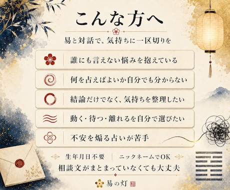 誰にも言えない悩みを易と対話で受け止めます 48時間の文章対話で、納得できる一区切りを探します イメージ2