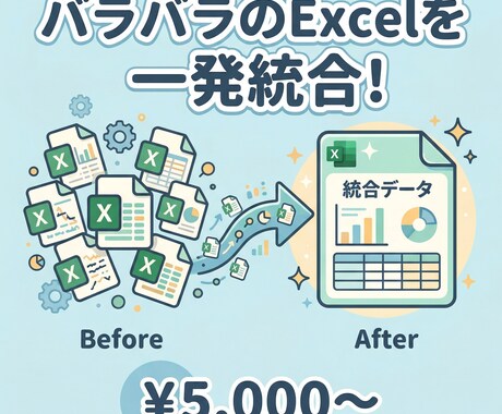 複数Excelのデータ統合を自動化します バラバラのExcelを一発でまとめます イメージ1