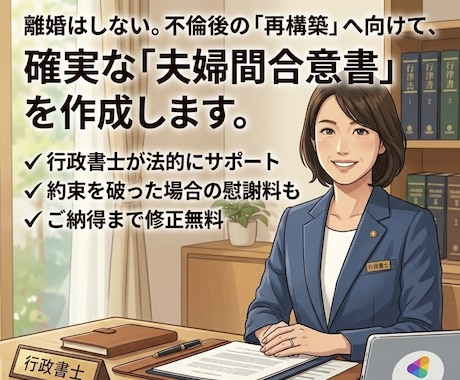 不倫・借金・生活ルール：夫婦間合意書を作成します 傷ついた気持ちも、これからの希望も。一緒に整理します。 イメージ1