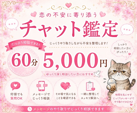 チャット鑑定 60分⭐️あなたの悩みに寄り添います 恋愛、仕事、人生相談・・・前向きな気持ちになれる60分 イメージ1