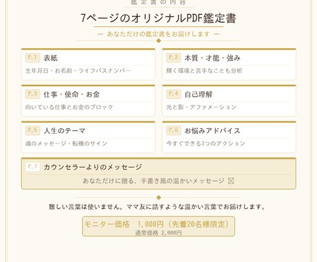 あなただけの数秘鑑定書をお届けします 数秘×カウンセラーが贈るあなただけのPDF鑑定書。 イメージ2