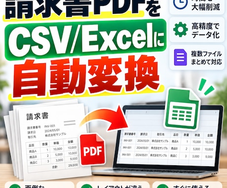 PDF・Excelの面倒な作業を自動化しますます 請求書PDF変換からExcel業務改善まで対応 イメージ1