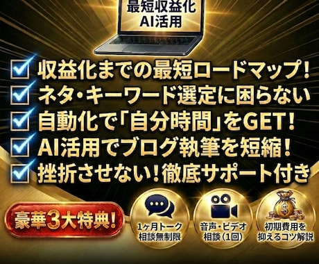 ブログアフィリエイトの運営・収益化の全手順教えます 全6大カテゴリ、10数ステップの徹底解説！【1ヶ月相談付】 イメージ1