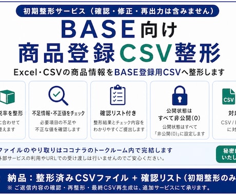 BASE向け商品登録CSVを整形しますます 商品リストをBASE登録用CSVへ整えます イメージ1