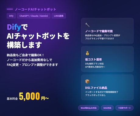 DifyでAIチャットボットを構築します 納品後も自分でカスタマイズOK！ノーコードで安く始められます イメージ1