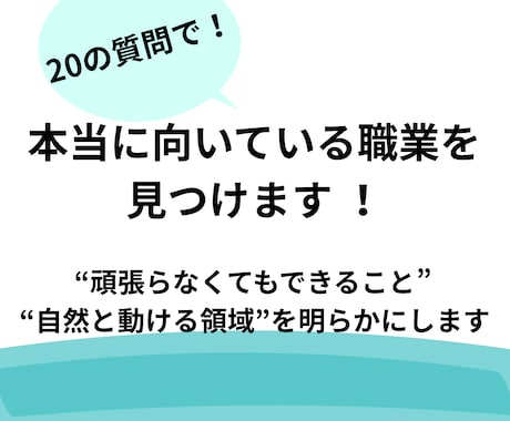 20の質問で！本当に向いている職業を見つけます 頑張らなくてもできること“自然と動ける領域”を明らかにします イメージ1