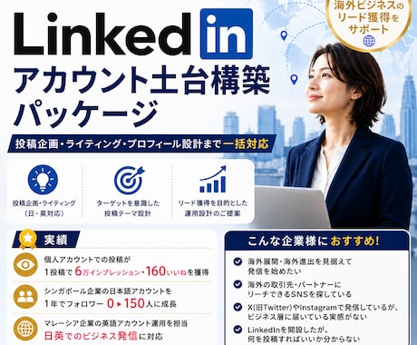 LinkedIn運用スタート支援を行います 投稿企画・日英ライティング・プロフィール設計まで一括対応 イメージ1
