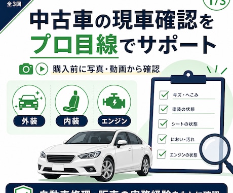 中古車の現車確認をプロ目線でサポートします 写真や動画から購入前に見るべきポイントを確認します イメージ1