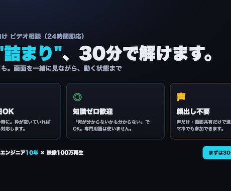 深夜も即対応 AI初心者ビデオ相談のります 講師10年×エンジニア10年が深夜でも30分で詰まりを解消 イメージ1