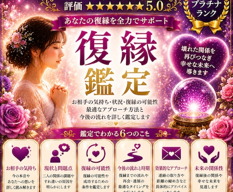 復縁鑑定｜相手の気持ち・復縁可能性・時期霊視します 復縁の可能性と時期を鑑定します イメージ1