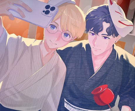 カップリングor友達「2人」イラスト描きます 男性×女性、BL、GLも対応♪関係性を大切に描きます！ イメージ2