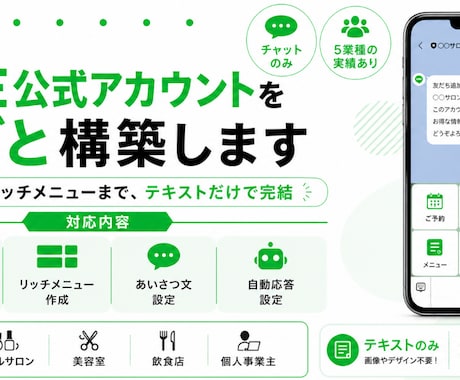 LINE公式アカウントを丸ごと構築します 開設〜リッチメニューまでテキストのみで完結 イメージ2