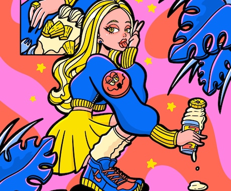 ポップでカラフル！目を引く海外風ガール描きます ちょっとストリート♡アイコンやグッズにいかがでしょうか♡ イメージ2