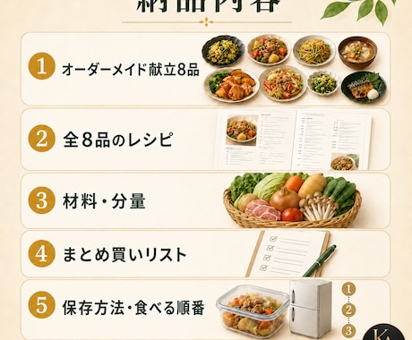 プロの調理師が3時間で作れる8品を提案しますます 家族に合わせた献立・レシピ・買い物リストをまとめて作成！ イメージ2