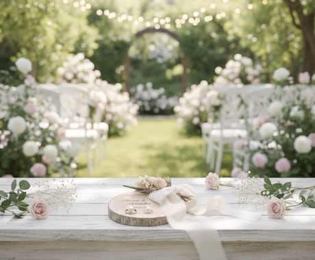 切り株リングピロー名入れ選べるパーツで制作します 年輪に刻む二人の歩み。リボンと花が彩る世界に一つのオーダー品 イメージ2