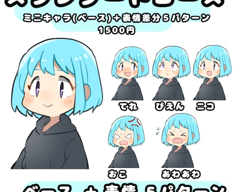 表情差分５パターン付！ミニキャラ描きます 動画やブログにインパクトやワンポイント付けたい方向け！ イメージ2