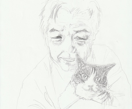 ペット・ご家族の写真を鉛筆で写生いたします 鉛筆で手描き、ペットとご家族をスケッチ。加工も致します！ イメージ1