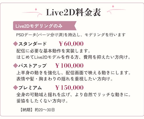 動きで魅力が伝わるLive2Dモデリングします 企業実績あり！動きから表情まで、キャラクターらしさを追求 イメージ2
