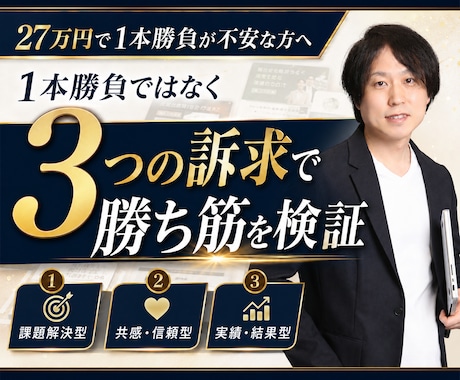 売れるを検証！訴求違いのLPを3パターン作成します 1本勝負ではなく勝ち筋検証へ、複数訴求LPをAIで作成します イメージ1