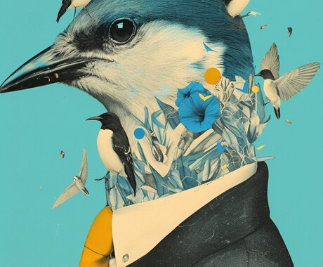 動物をコラージュアートしたイラストを作成します アート色の強い動物のイラストメインの作成しています。 イメージ1