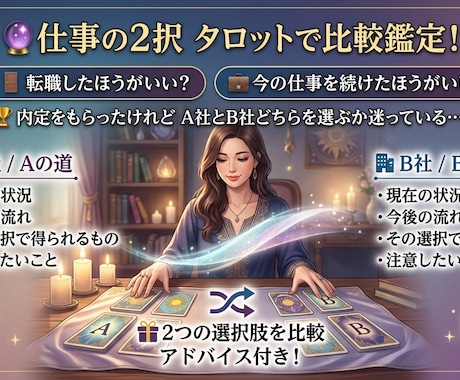 転職する？今の仕事を続ける？タロットで読み解きます A社とB社どちらを選ぶかなど、迷っている方にもおすすめです。 イメージ2