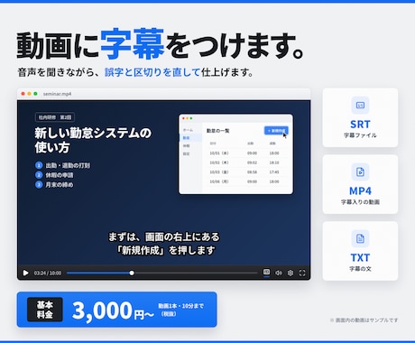 動画に字幕をつけ、SRTと字幕入り動画で納品します イメージ1
