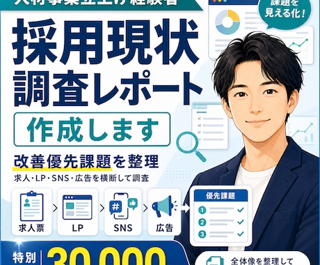 採用現状調査レポート作成ます 採用現状を調査し改善優先課題をレポートにまとめます イメージ1