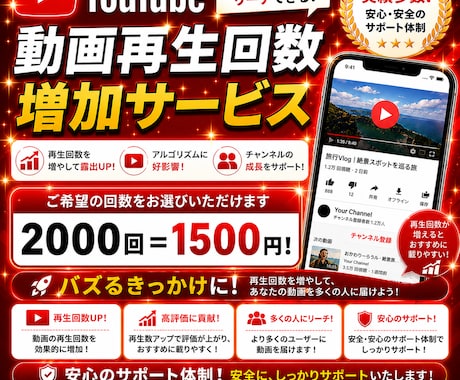 YouTube再生回数+2000回増やします 嬉しい60日長期間の減少時補填保証付き！ イメージ2