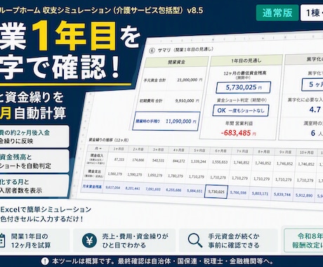 GHの収支と資金繰り分かるExcelを差し上げます 数字が苦手でも、埋めるだけで1年目の収支と資金繰りが見えます イメージ1