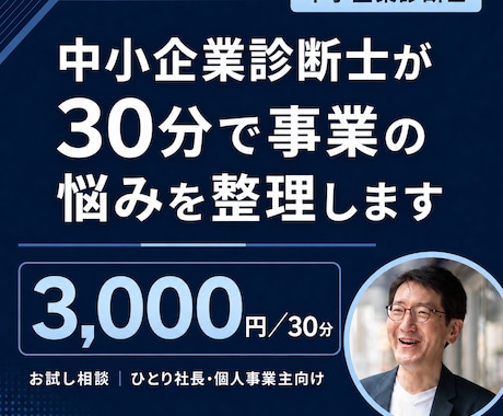 中小企業診断士が30分で事業の悩みを整理します お試し3,000円｜中小企業診断士｜次の打ち手をその場で提示 イメージ1